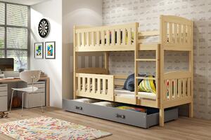 BMS Detská poschodová posteľ s úložným priestorom KUBUS borovica Farebné prevedenie šuplíka: Grafit, Veľkosť spacej plochy: 190x80 cm