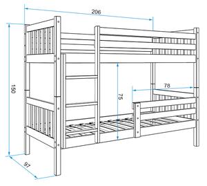 Poschodová posteľ CARINO 200x90cm - Grafitová (BEZ zásuvky)