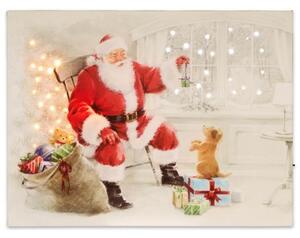 Garthen 74515 Nástenná maľba Santa Claus so psíkom, 40 LED, 30 x 40 cm