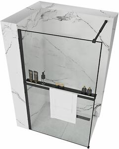 Sprchová zástena BLER 80 cm s policou a vešiakom na uteráky - čierna matná - číre sklo