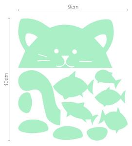 PIPPER | Fosforová samolepka na vypínač "Mačička s rybičkami" 9x10 cm