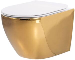 Rea – Závesná WC misa Carlo Flat Mini - zlatá/biela