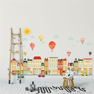 Samolepka na stenu "Mesto s balónmi" 110x70 cm