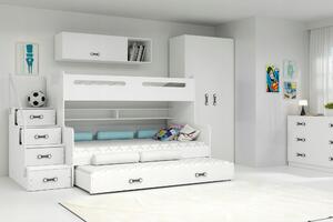 MAX 3 - Poschodová posteľ (rozšírená) s prístelkou - 200x120cm - Biely - Biely (MAX 3 s prístelkou)