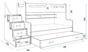 BMS Rozšírená poschodová posteľ s prístelkou MAX 3 200x120 biela Doplňujúca farba postele: Grafit