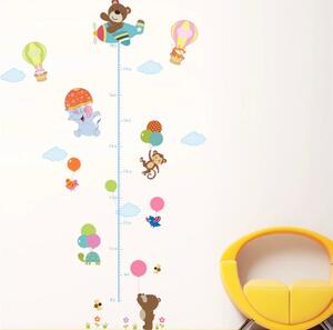 Samolepka na stenu "Detský meter - Zvieratká s balónmi 2" 130x80 cm