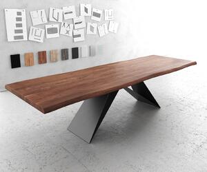 DELIFE Jedálenský stôl Edge 300x100 XL akácia hnedá podstava v tvare V plochá oceľ čierna Live-Edge