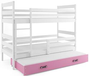 Poschodová posteľ s prístelkou - ERIK 3 - 190x80cm Biely - Ružový