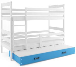 Poschodová posteľ s prístelkou - ERIK 3 - 190x80cm Biely - Modrý