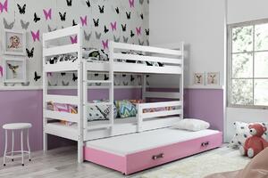 BMS Detská poschodová posteľ s prístelkou ERYK biela Veľkosť spacej plochy: 200x90 cm, Doplňujúca farba postele: Ružová