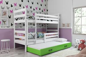 BMS Detská poschodová posteľ s prístelkou ERYK biela Veľkosť spacej plochy: 190x80 cm, Doplňujúca farba postele: Zelená
