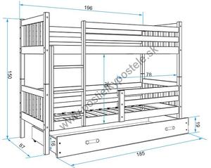Poschodová posteľ CARINO - 190x80cm - Biela - Zelená