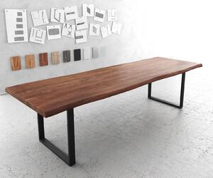 DELIFE Jedálenský stôl Edge 300x100 XL akácia hnedá kov čierna Live-Edge