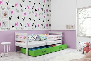 BMS Detská posteľ s úložným priestorom ERYK biela Farebné prevedenie šuplíka: Zelená, Veľkosť spacej plochy: 200x90 cm