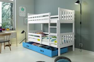 BMS Detská poschodová posteľ s úložným priestorom CARINO 190x80 biela Farba šuplíku: Modrá