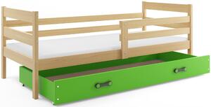 BMS Detská posteľ s úložným priestorom ERYK borovica Farebné prevedenie šuplíka: Zelená, Veľkosť spacej plochy: 200x90 cm
