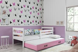BMS Detská posteľ s prístelkou ERYK biela Farebné prevedenie šuplíka: Ružová, Veľkosť spacej plochy: 190x80 cm