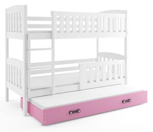 Poschodová posteľ s prístelkou KUBO 3 - 190x80cm Biela - Ružová