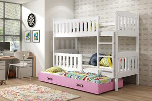BMS Detská poschodová posteľ s prístelkou KUBUS biela Veľkosť spacej plochy: 200x90 cm, Doplňujúca farba postele: Ružová