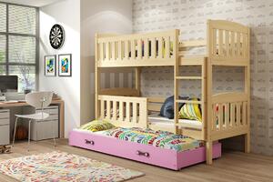 BMS Detská poschodová posteľ s prístelkou KUBUS borovica Veľkosť spacej plochy: 200x90 cm, Doplňujúca farba postele: Ružová