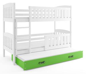 Poschodová posteľ s prístelkou KUBO 3 - 190x80cm Biela - Zelená