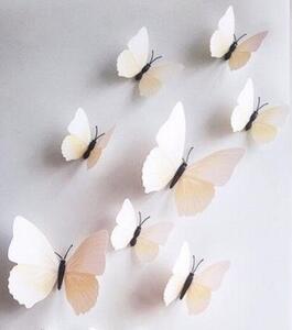 Samolepka na stenu "Plastové 3D Motýle - Krémové" 12ks 6-12 cm