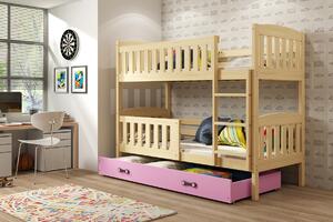 BMS Detská poschodová posteľ s úložným priestorom KUBUS borovica Farebné prevedenie šuplíka: Ružová, Veľkosť spacej plochy: 200x90 cm