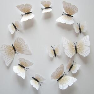 Samolepka na stenu "Plastové 3D Motýle - Krémové" 12ks 6-12 cm