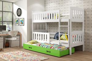BMS Detská poschodová posteľ s prístelkou KUBUS biela Veľkosť spacej plochy: 200x90 cm, Doplňujúca farba postele: Zelená