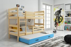 BMS Detská poschodová posteľ s prístelkou ERYK borovica Veľkosť spacej plochy: 200x90 cm, Doplňujúca farba postele: Modrá
