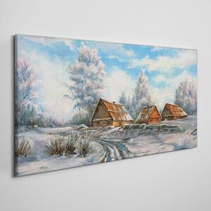 Obraz Canvas Zimné chata strom voľne žijúcich živočíchov