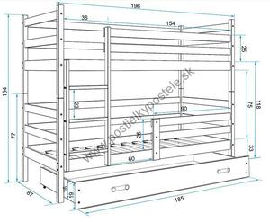 Poschodová posteľ ERIK 2 - 190x80cm - Grafitová - Modrá (Nový typ!)