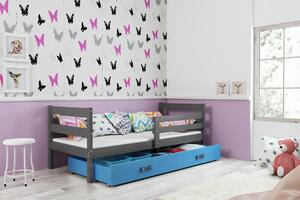 BMS Detská posteľ s úložným priestorom ERYK grafit Farebné prevedenie šuplíka: Modrá, Veľkosť spacej plochy: 200x90 cm