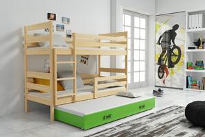 Poschodová posteľ s prístelkou ERIK 3 - 160x80cm - Borovica - Zelená