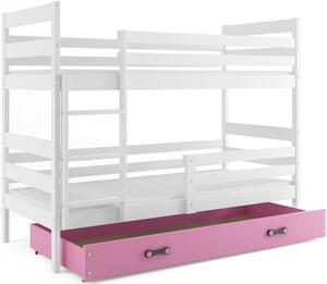 BMS Detská poschodová posteľ s úložným priestorom ERYK biela Farebné prevedenie šuplíka: Ružová, Veľkosť spacej plochy: 190x80 cm