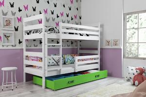 BMS Detská poschodová posteľ s úložným priestorom ERYK biela Farebné prevedenie šuplíka: Zelená, Veľkosť spacej plochy: 190x80 cm