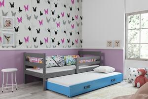 BMS Detská posteľ s prístelkou ERYK grafit Farebné prevedenie šuplíka: Modrá, Veľkosť spacej plochy: 200x90 cm