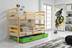 BMS Detská poschodová posteľ s úložným priestorom ERYK borovica Farebné prevedenie šuplíka: Zelená, Veľkosť spacej plochy: 190x80 cm