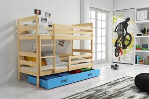 BMS Detská poschodová posteľ s úložným priestorom ERYK borovica Farebné prevedenie šuplíka: Modrá, Veľkosť spacej plochy: 190x80 cm