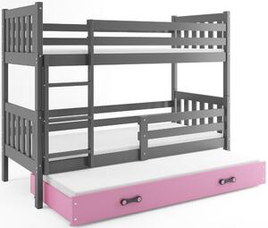Poschodová posteľ s prístelkou CARINO 3 - 190x80cm - Grafitová - Ružová