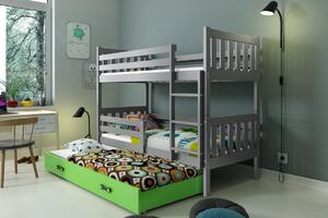 Poschodová posteľ s prístelkou CARINO 3 - 190x80cm - Grafitová - Zelená