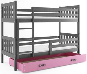 Poschodová posteľ CARINO - 190x80cm - Grafitová - Ružová