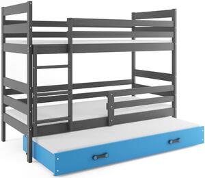 Poschodová posteľ s prístelkou - ERIK 3 - 190x80cm Grafitový - Modrý