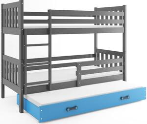 Poschodová posteľ s prístelkou CARINO 3 - 190x80cm - Grafitová - Modrá