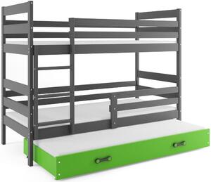 Poschodová posteľ s prístelkou ERIK 3 - 200x90cm Grafitový - Zelený