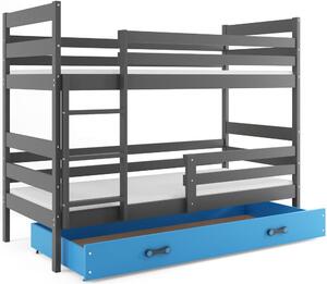 Poschodová posteľ ERIK 2 - 190x80cm - Grafitová - Modrá (Nový typ!)