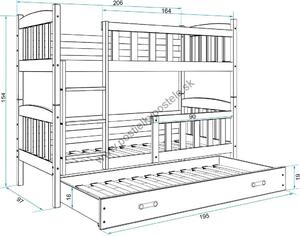 Poschodová posteľ s prístelkou KUBO 3 - 200x90cm Biela - Zelená