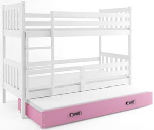 BMS Detská poschodová posteľ s prístelkou CARINO 3 | 80 x 190 cm Farba: biela / ružová