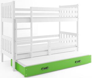 Poschodová posteľ s prístelkou CARINO 3 - 190x80cm - Biela - Zelená