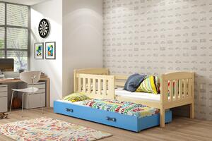 BMS Detská posteľ s prístelkou KUBUS borovica Farebné prevedenie šuplíka: Modrá, Veľkosť spacej plochy: 190x80 cm